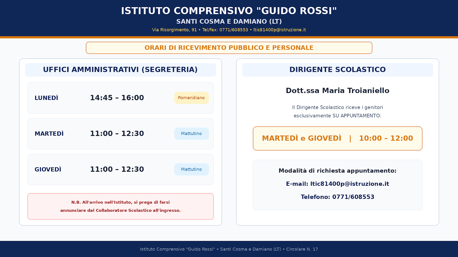 Orario ricevimento